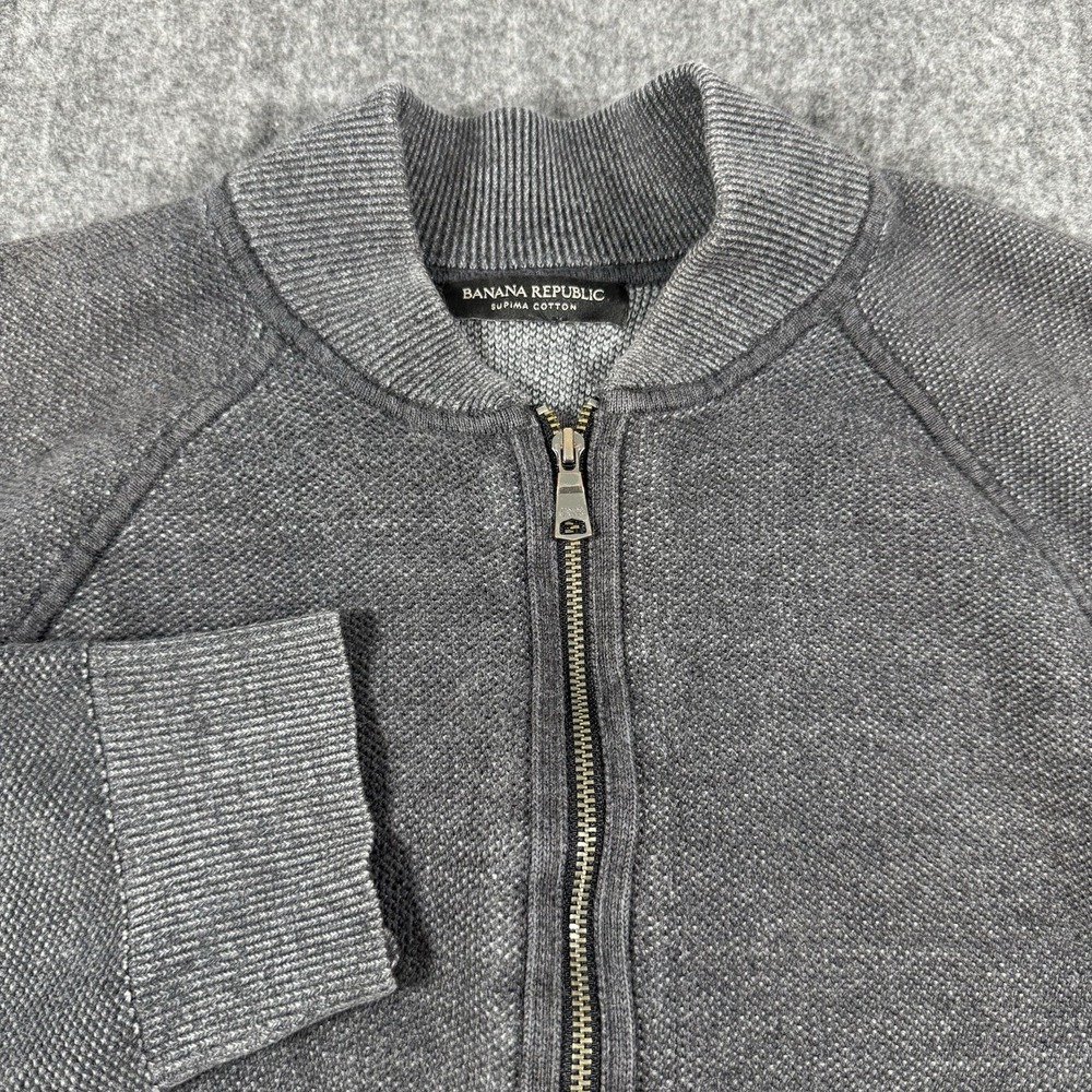 Banana Republic Men's Large Supima Cotton Full Zip Cardigan Sweater Gray Jacket